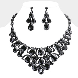 Teardrop Stone Cluster Evening Necklace