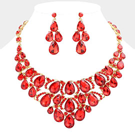 Teardrop Stone Cluster Evening Necklace