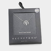 Secret Box _ White Gold Dipped Metal Tree of Life Pendant Necklace