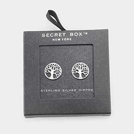 Secret Box _ Sterling Silver Dipped Metal Tree of Life Stud Earrings
