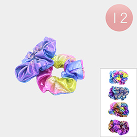 12 Set of 2- Colorful Burnout Scrunchies Hair Bands