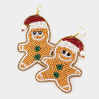 Seed Bead Santa Claus Hat Gingerbread Earrings