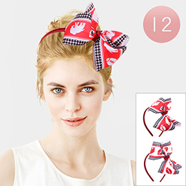 12PCS - Elephant Football Print Houndstooth Bow Headbands