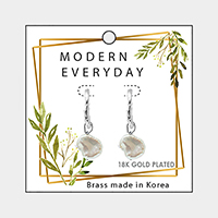 18K White Gold Plated Brass Half Metal Triangle Pearl Dangle Earrings