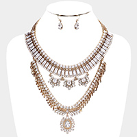 Antique Stone Embellished Statement Necklace