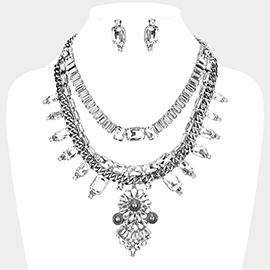 Antique Stone Embellished Flower Statement Necklace