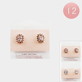 12Pairs - CZ Cubic Zirconia Flower Stud Earrings