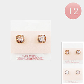 12Pairs - CZ Cubic Zirconia Square Stud Earrings