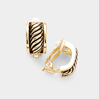 Antique Metal Oblique Line Half Hoop Clip On Earrings