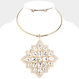 Multi Stone Flower Pendant Choker Evening Necklace