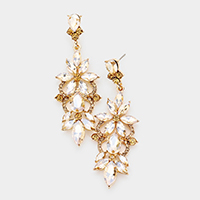 Marquise Stone Flower Accented Evening Earrings