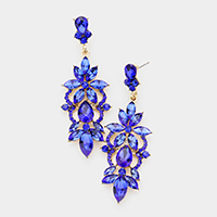 Marquise Stone Flower Accented Evening Earrings