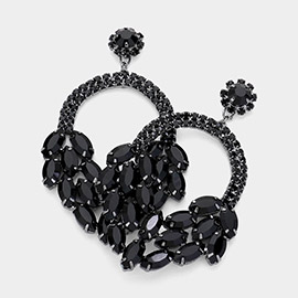 Open Circle Marquise Stone Cluster Evening Earrings