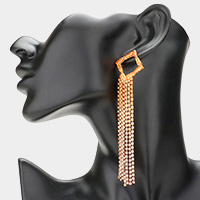Square Accented Rhinestone Long Drop Evening Earrings