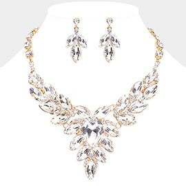 Teardrop Center Marquise Stone Cluster Evening Necklace
