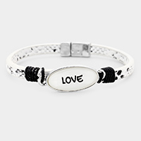 Love Oval Charm Snake Skin Faux Leather Magnetic Bracelet