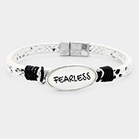 Fearless Oval Charm Snake Skin Faux Leather Magnetic Bracelet