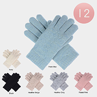12Pairs - Ladies Lattice Pattern Soft Faux Fur Lining Winter Gloves