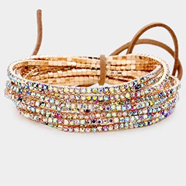 12PCS - Ribbon Colorful Rhinestone Layered Stretch Bracelets