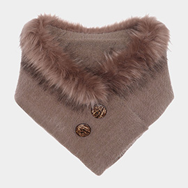 Solid Faux Fur Collar Double Button Detail Scarf