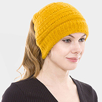 Cable Knit Ponytail Beanie Hat