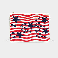 Star American USA Flag Seed Bead Crossbody / Clutch Bag