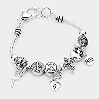 Metal Cross Foot Charm Multi Bead Bracelet