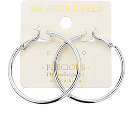 14K White Gold Dipped 1.5 Inch Hypoallergenic Hoop Earrings