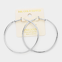 14K White Gold Dipped 2.25 Inch Hypoallergenic Hoop Earrings