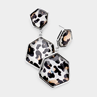 Leopard Double Hexagon Bead Link Earrings