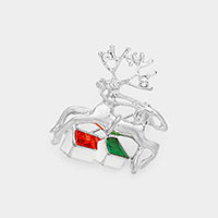 Stone Embellished Metal Reindeer Pin Brooch