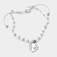 Pearl Metal Tropical Leaf Charm Adjustable Bracelet