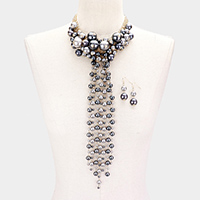Pearl Cluster Vine Fringe Bib Necklace
