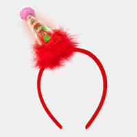 LED Light Up Faux Fur Christmas Santa Hat Pom Pom Headband