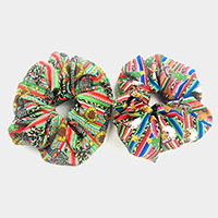 2PCS - Christmas Theme Print Fabric Scrunchies Hair Bands