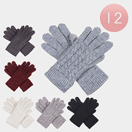 12Pairs - Faux Fur Lining Classic Cable Knit Gloves