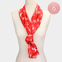 6PCS - Silk Feel Striped Reindeer Snowflake Print Satin Scarves