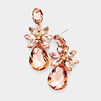 Marquise Stone Flower Teardrop Dangle Evening Earrings