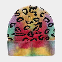 Tie Dye Leopard Pattern Beanie Hat
