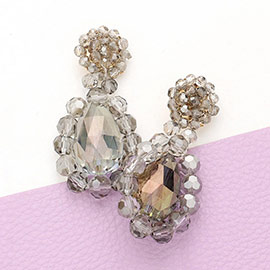 Semi Precious Stone Cluster Teardrop Shaped Earrings