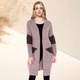 Soft Knit Furry Decoration Long Cardigan