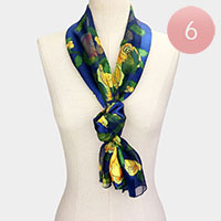 6PCS - Silk Feel Striped Flower Pattern Print Satin Scarves
