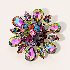 Floral Glass Stone Pin Brooch