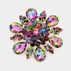 Floral Glass Stone Pin Brooch