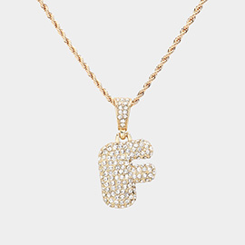-F- Rhinestone Monogram Pendant Brass Chain Necklace