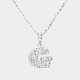 -G- Rhinestone Monogram Pendant Brass Chain Necklace