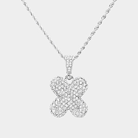 -X- Rhinestone Monogram Pendant Brass Chain Necklace