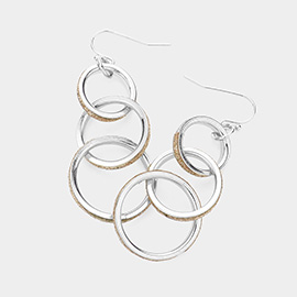 Glitter Detail Open Metal Circle Link Dangle Earrings