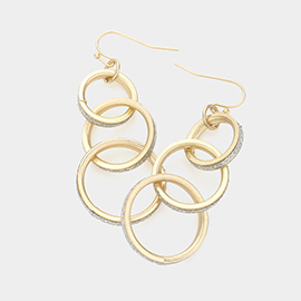Glitter Detail Open Metal Circle Link Dangle Earrings
