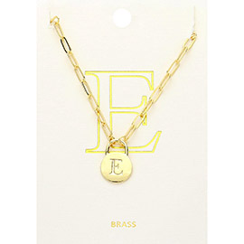 -E- Brass Metal Monogram Lock Pendant Necklace
